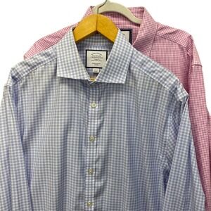 Lot of 2 Charles Tyrwhitt Mens Extra Slim Fit  Dress Shirts Blue Pink 17 1/2/36